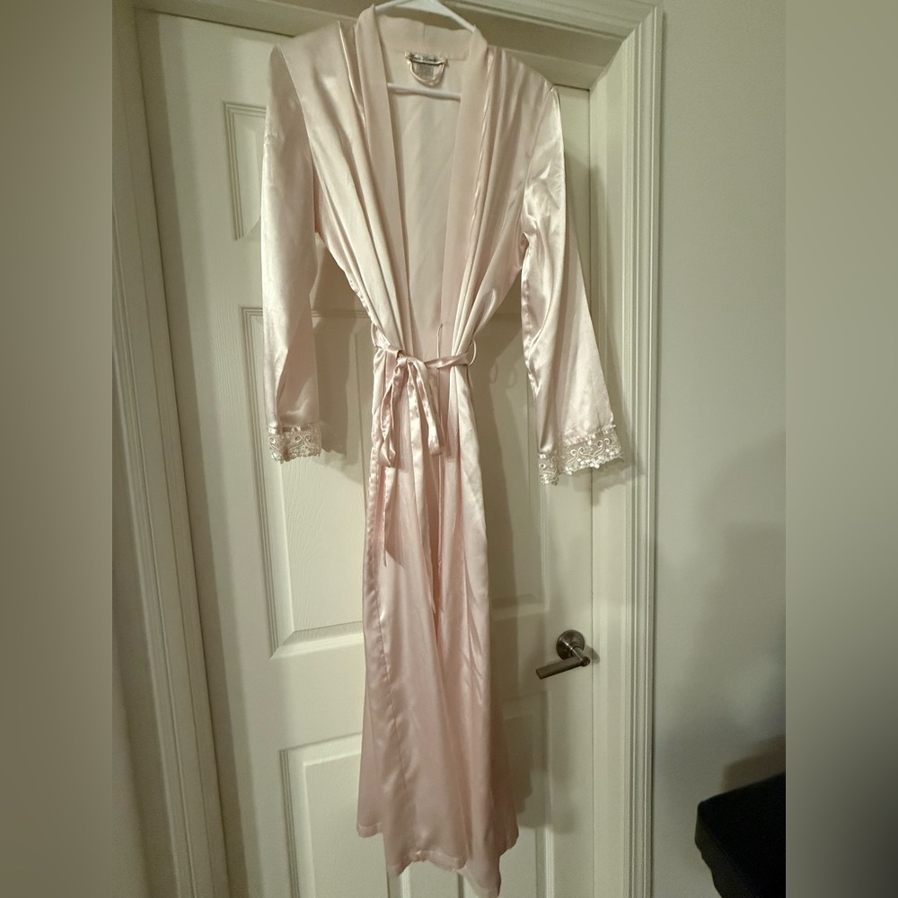 Linea Donatella Blush Satin Robe with Lace Cuffs